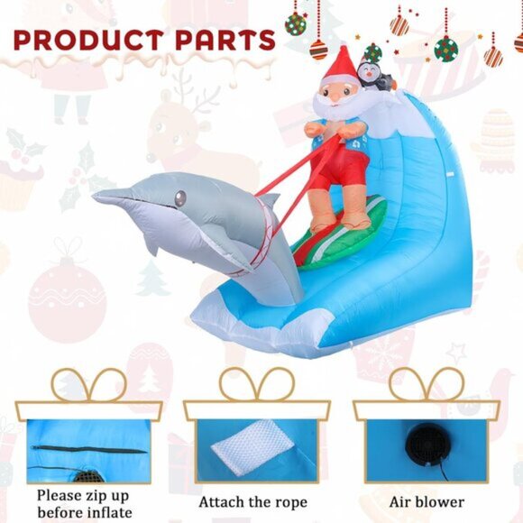 ⚡7.55FT Christmas Inflatable Santa Claus Penguin Dolphin Outdoor Decoration - Picture 5 of 7